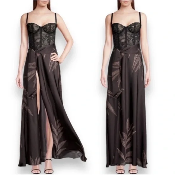 KATIE May Shannon Lace Bustier Tie Wrap Maxi Dress Gown Semi Sheer Size Large - Picture 2 of 15